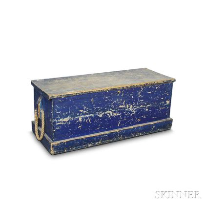 Blue-painted Pine Six-board Sea Chest