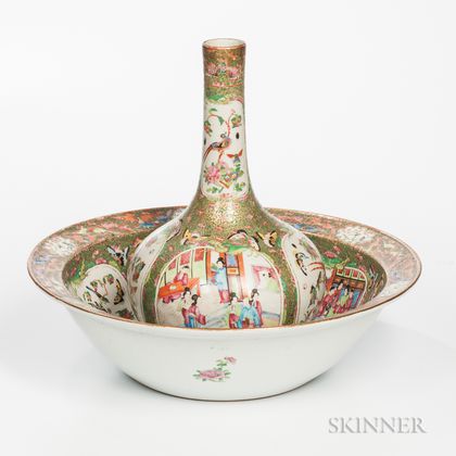 Large Export Porcelain Rose Medallion Bowl and Vase