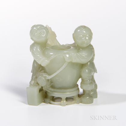 Nephrite Jade Carving of Two Boys