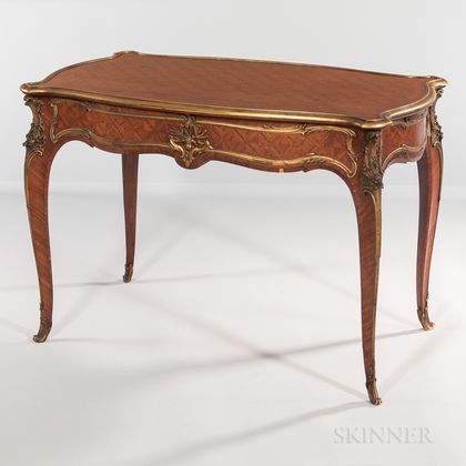 Louis XV-style Kingwood- and Mahogany-veneered Ormolu-mounted Bureau Plat