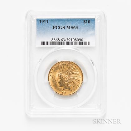 1911 $10 Indian Head Gold Coin, PCGS MS63. Estimate $600-800