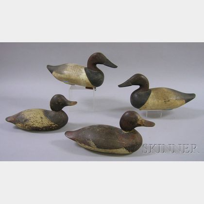 Four Painted Wooden Factory Duck Decoys