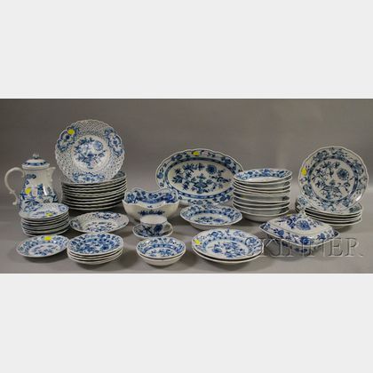 Approximately Fifty-three Pieces of Meissen Blue Onion and Floral Decorated Porcelain Tableware