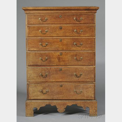 Chippendale Cherry and Maple Tall Chest of Drawers