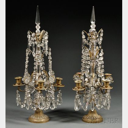 Pair of Gilt-bronze and Crystal Four-light Candelabra