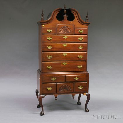 Chippendale-style Carved Mahogany Scroll-top High Chest
