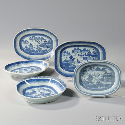 Five Canton Porcelain Serving Dishes