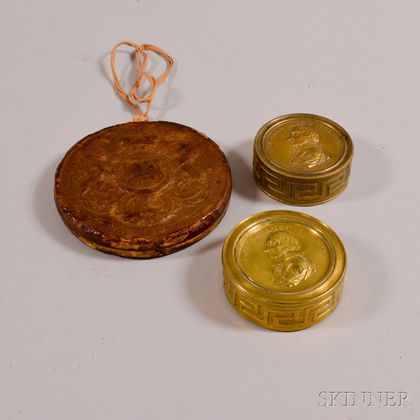 Two Admiral Lord Nelson Commemorative Brass Boxes and a Wax Seal