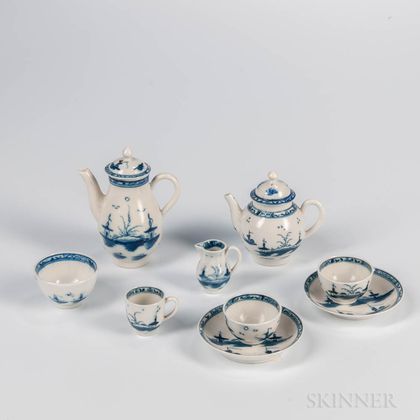 Assembled Caughley Porcelain Miniature Blue and White Partial Tea and Coffee Service
