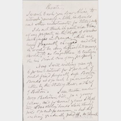Blackwell, Elizabeth (1821-1910) Autograph Letter Unsigned and Undated.