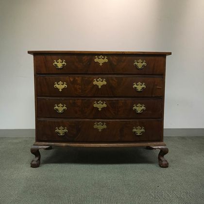 Chippendale Carved and Inlaid Mahogany Bow-front Chest of Drawers