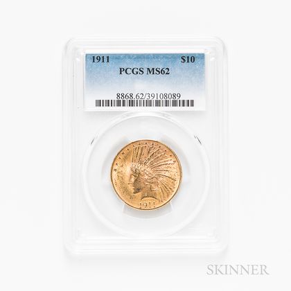 1911 $10 Indian Head Gold Coin, PCGS MS62. Estimate $600-800