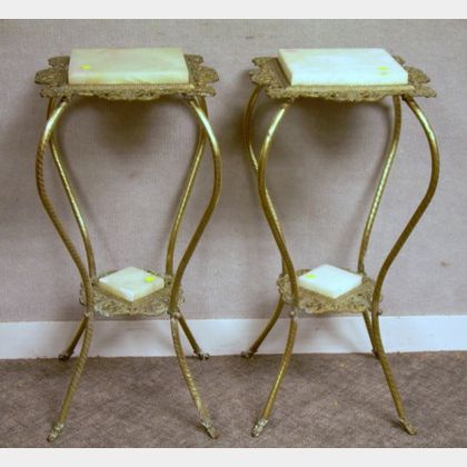 Pair of Victorian Cast Brass and Alabaster Stands. 