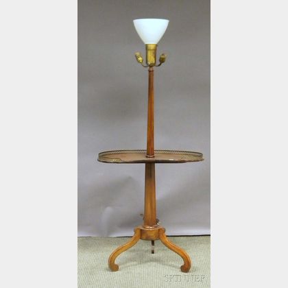 Inlaid Mahogany Kidney-shaped Pedestal-base Table/Floor Lamp. 