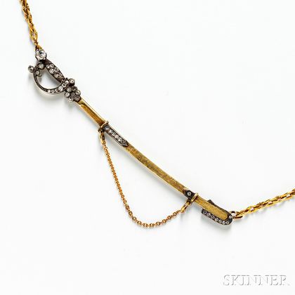 14kt Gold and Diamond Antique Sword Necklace