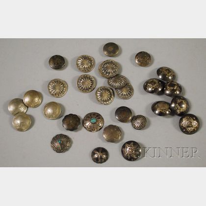 Approximately Twenty-nine Silver Native American Buttons. 