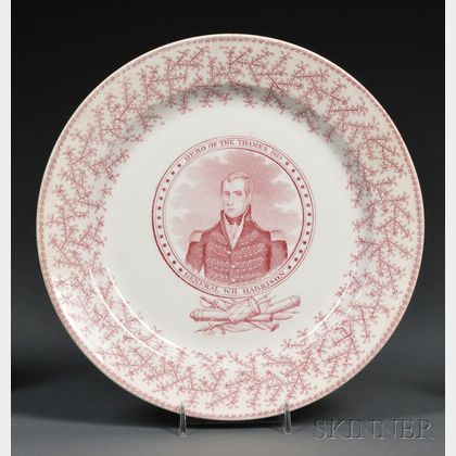 Red Transfer-decorated Staffordshire Pottery President William Henry Harrison Plate
