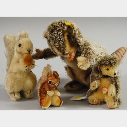 Steiff Mohair Chipmunk, Hedgehog, Squirrel, and Beaver