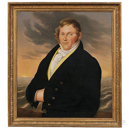 American School, 19th Century Portrait of Captain Benjamin Thistle, Beverly, Massachusetts.