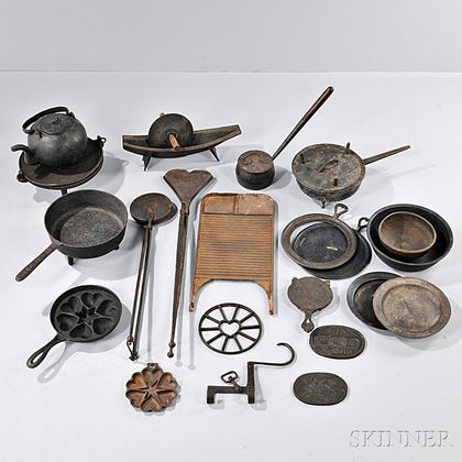 Twenty-one Cast and Wrought Iron Kitchen Wares