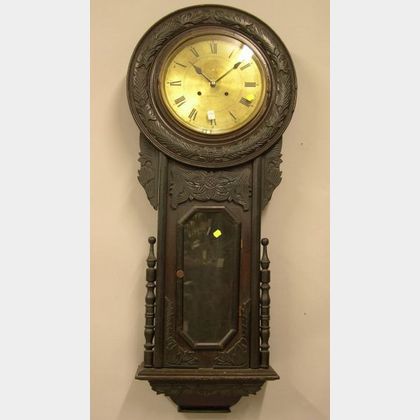 Late Victorian-style Carved and Grain Painted Wall Clock. 