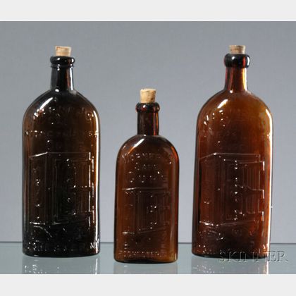 Three Amber Glass Warner's "Safe" Bottles