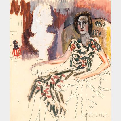 Margarett Sargent (American, 1892-1978) Untitled (Seated Woman with Sculpture)