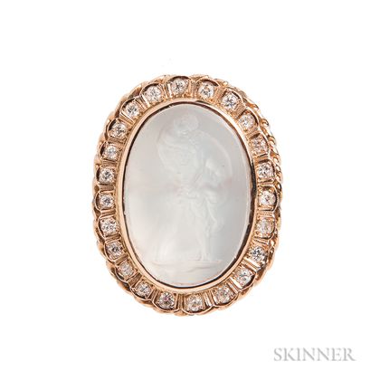 14kt Gold and Moonstone Intaglio Pendant/Brooch
