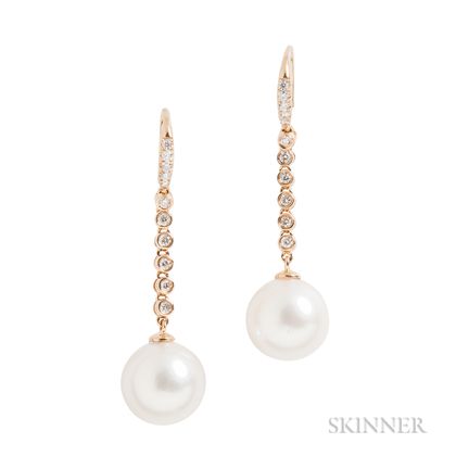 18kt Gold, Diamond, and South Sea Pearl Earrings
