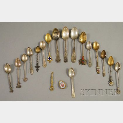 Sixteen Sterling Silver Souvenir Spoons