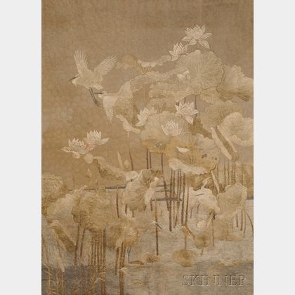 Wall Tapestry featuring Egrets in a Lotus Pond