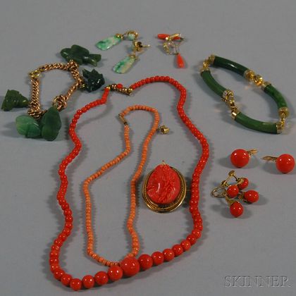 Small Group of Coral and Jade Jewelry