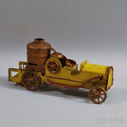Vintage Sheet Metal Friction-driven Pumper Wagon Toy