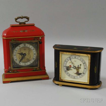 Two Chinoiserie-decorated Elliott Mantel Clocks