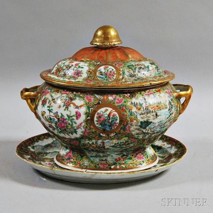 Rose Medallion Porcelain Covered Tureen and Underplate