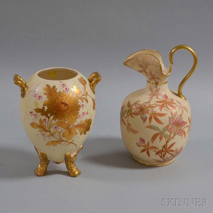 Two English Floral-decorated Ceramic Vessels