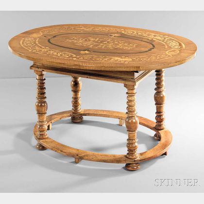 German Inlaid Walnut Oval-top Center Table