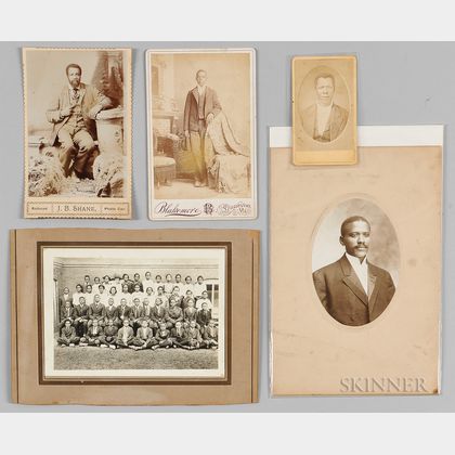 Five Photographs and Cabinet Cards Depicting African Americans. Estimate $150-250