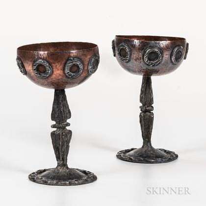 Pair of Hammered Copper Goblets