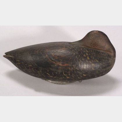 Carved and Painted Wooden Sleeping Black Duck Decoy