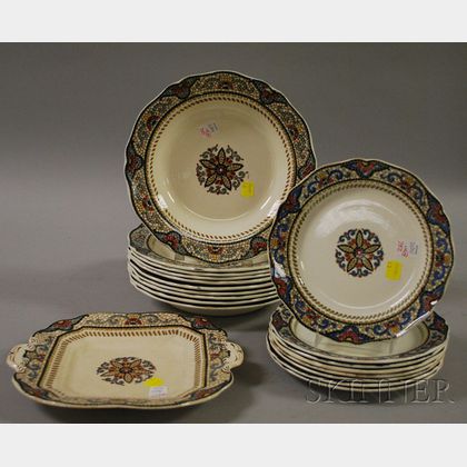 Nineteen Pieces of Wedgwood Transfer and Hand-painted West End Pattern Ceramic Tableware. 