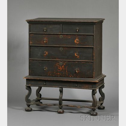 Rare Painted Pine and Maple Chest on Frame