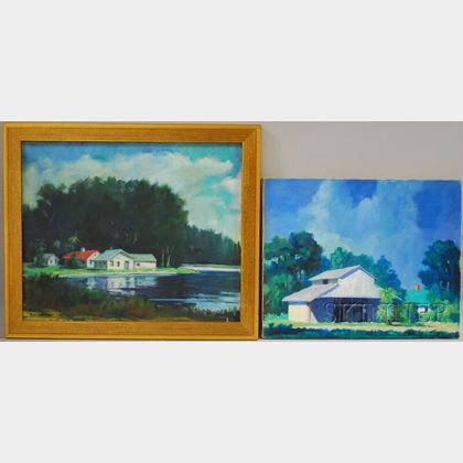 Anne L. Power Hardenbergh (American, 1915-1999) Two Florida Landscapes with Buildings.