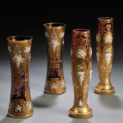 Two Pairs of Bohemian Moser-type Vases