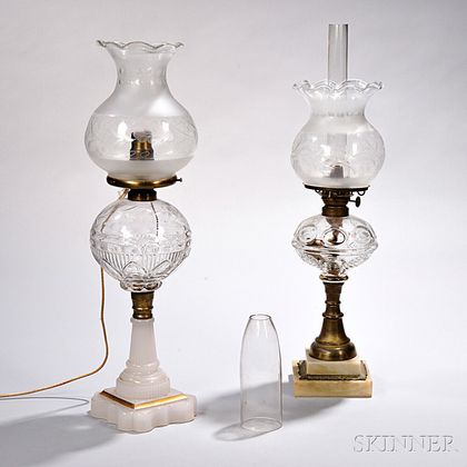 Two Molded Glass Oil Lamps