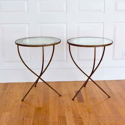 Pair of Crate & Barrel Forged Iron and Mirrored Glass Jules Tables
