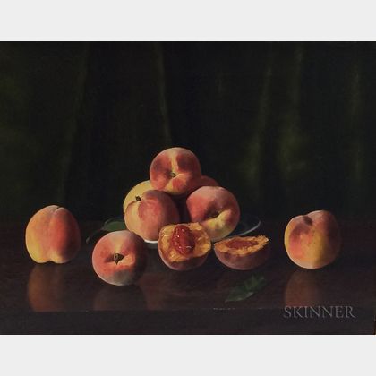American School, 19th Century Still Life with Peaches on a Tabletop