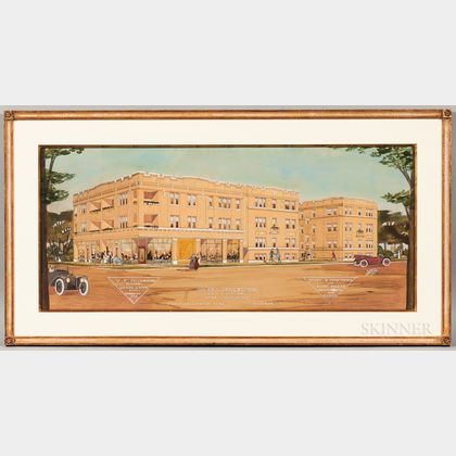 American School, 20th Century Architectural Watercolor Rendering