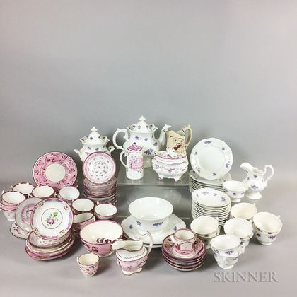 Approximately 100 Pieces of Pink Lustre Ceramic Tableware. Estimate $200-250