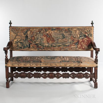 Baroque-style Walnut Tapestry Upholstered Settee